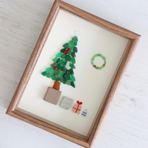 シーグラスアート『クリスマスツリー』/冬/クリスマス/フレームアート