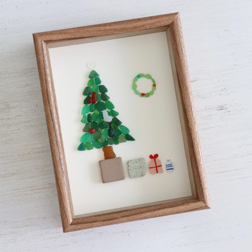 シーグラスアート『クリスマスツリー』/冬/クリスマス/フレーム
