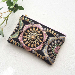 インド刺繍リボン♥二口がま口長財布*ポシェット*ポーチ*ショルダー*ハンドメイド 再販】がま口 ポーチ インド刺繍リボン グリーン がま口 pacchin