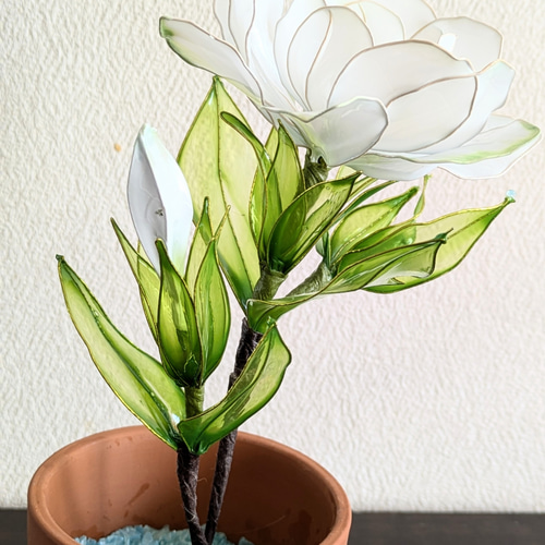 アメリカンフラワー・ディップアート◇鉢植えクチナシの花 アート
