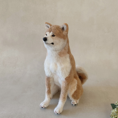 羊毛フェルト犬 赤毛の秋田犬さん〈24112〉 羊毛フェルト 羊毛わんこ
