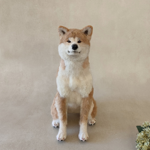 羊毛フェルト犬 赤毛の秋田犬さん〈24112〉 羊毛フェルト 羊毛わんこ