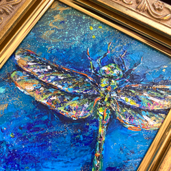 油彩画『碧瞳吉兆』原画 一点物 開運アート インテリア ◉一点物・再販不可】【とんぼ】F0 蜻蛉 蜻 トンボ 小さめ絵画 幸運
