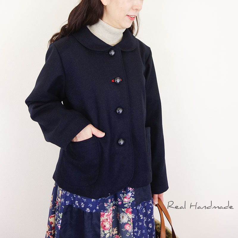 [予約販売] ウールネイビーライトメルトン丸襟ジャケット