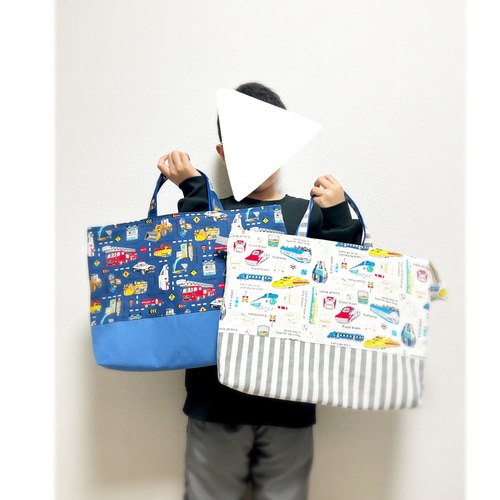 送料無料☆電車＆新幹線柄♬ファスナーのレッスンバッグ、上履き入れ袋