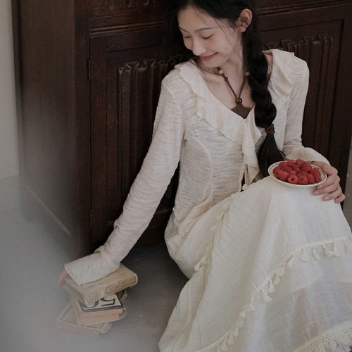 秋 杏色 半身スカート タッセル 中丈、レディース ロングスカート