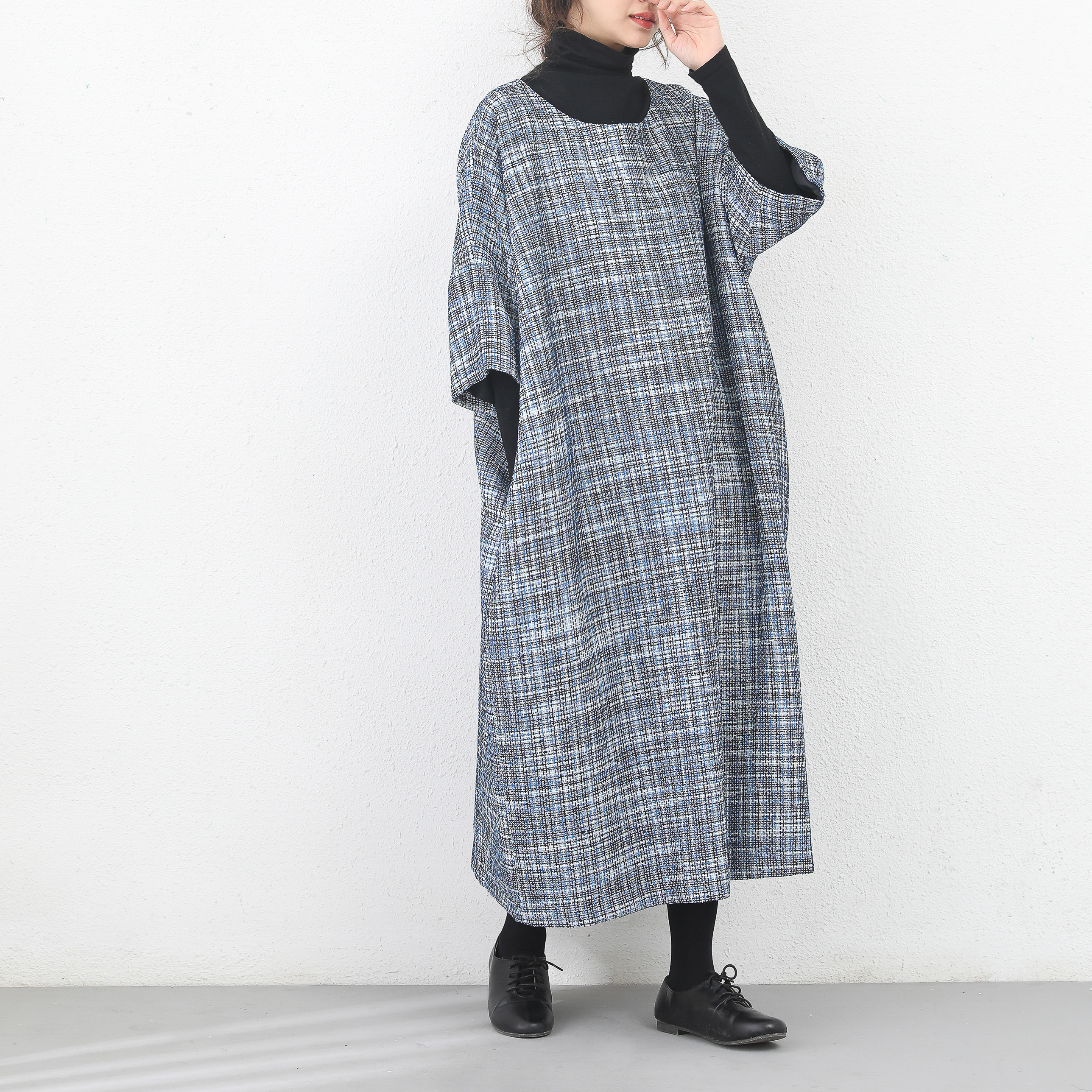 裾上げ無料♪サイズオーダー可♪ツイード生地　総裏地付き　ゆったり　ロング　ワンピース