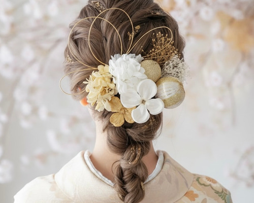 A204 白ゴールド 髪飾り 成人式 卒業式 前撮り 結婚式 水引 ヘッド