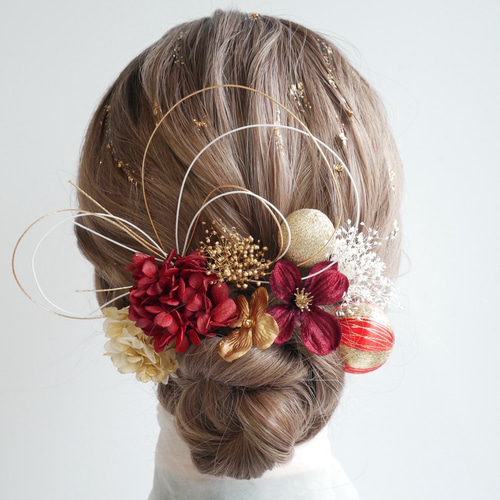 A206 白赤 髪飾り 成人式 卒業式 前撮り 結婚式 水引 ヘッドドレス