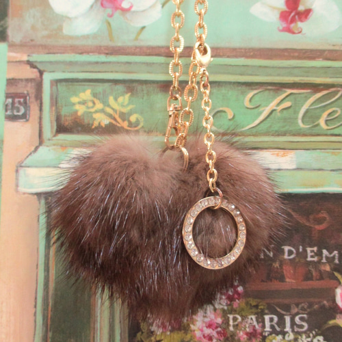 リアルミンク ハートチャーム 中 real mink fur その他アクセサリー 