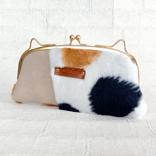 がま口財布 ファー財布 三毛猫ファー スマートウォレット ロング がま口財布 ファー財布 三毛猫ファー スマートウォレット ロング