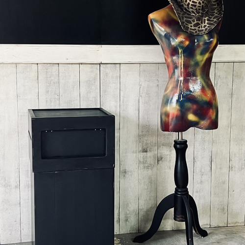 高級木製ダストボックス 黒[MI-MI-MOKO] 蓋つきゴミ箱 45リットル