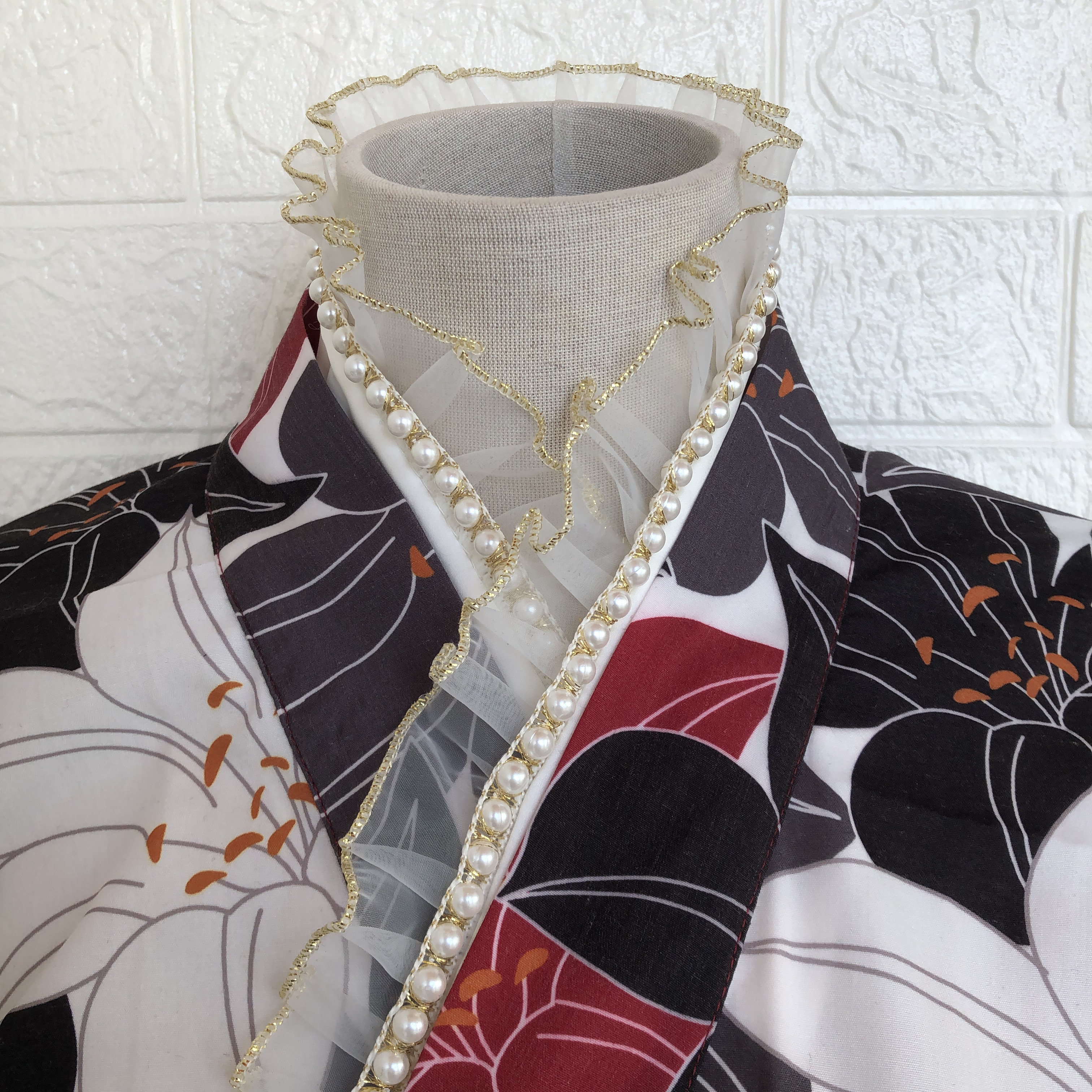 正絹帯締め　正絹帯揚げ　パール付き重ね衿　金糸刺繍半衿　豪華お飾り　振袖小物 kimonohiroba-