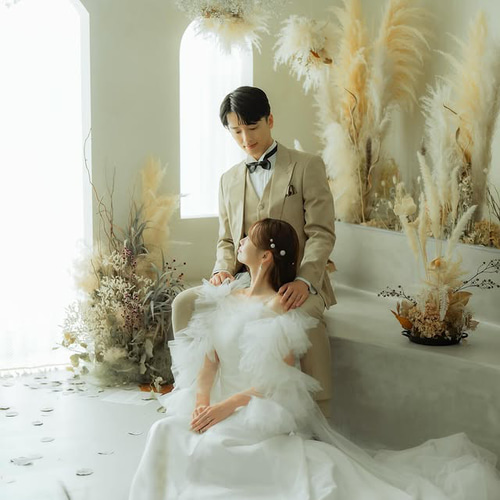 実例写真！ 人気上昇！ウェディングドレス ツーピース ビーズ クレープ  