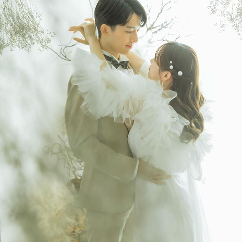 実例写真！ 人気上昇！ウェディングドレス ツーピース ビーズ クレープ  