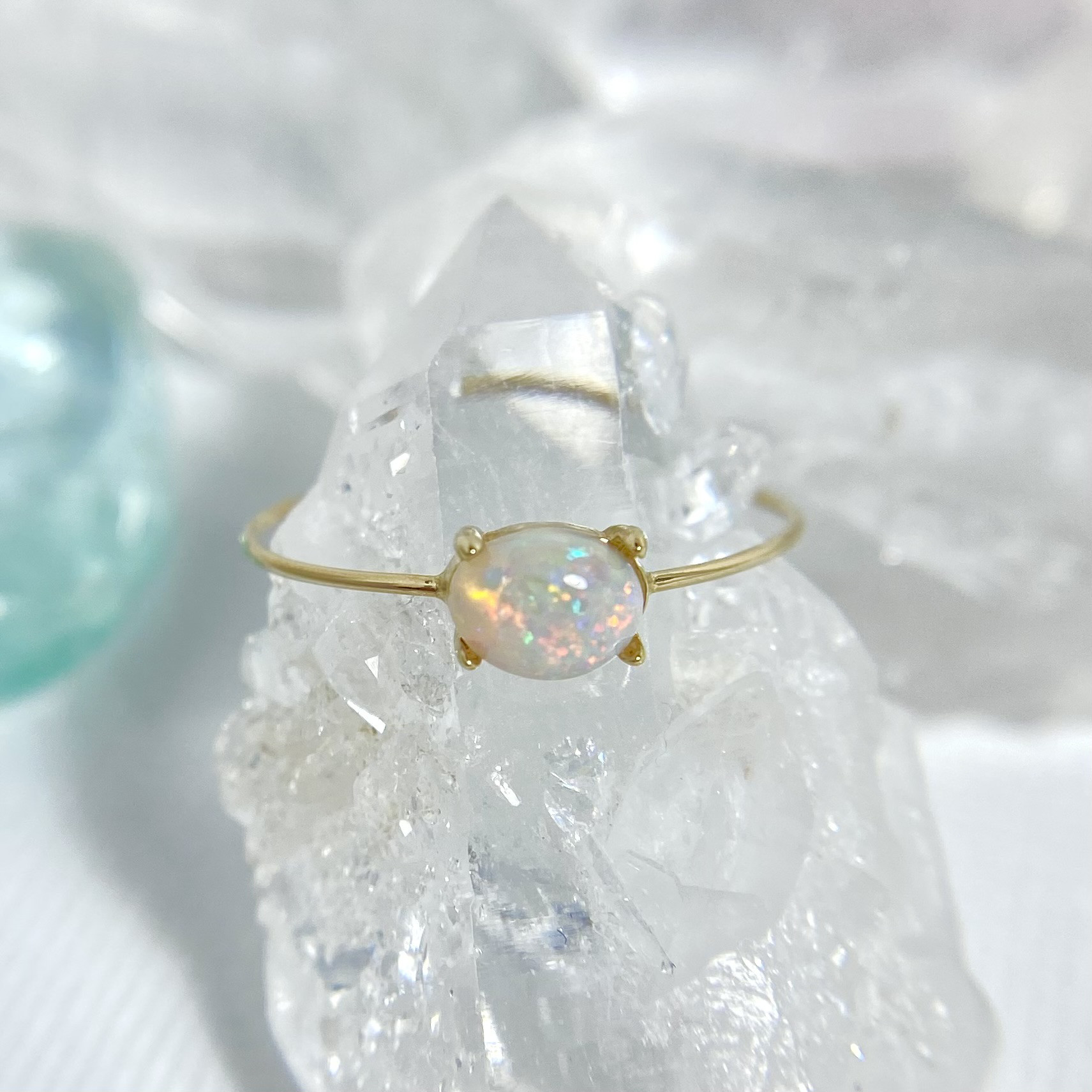 K10 天然オパールリング（選べるサイズ）オーストラリア産原石から磨いた1点ものジュエリー！