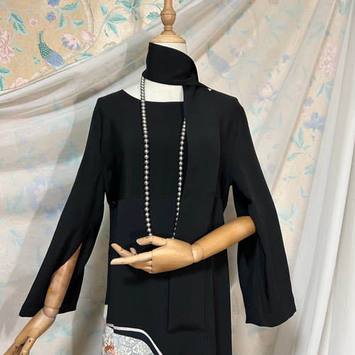 ツーウェイのお袖 MLサイズ 友禅染め 黒留袖ドレス＆リボンベルト 長袖