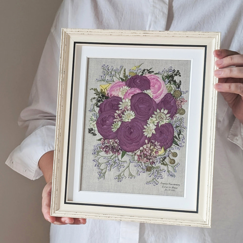 押し花アート❀花の舞❀押し花額 押し花絵画 アート ブーケ 額装 インテリア 受注制作♦︎結婚式の記憶を飾る｜押し花額〈Mサイズ〉オーダーメイド