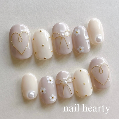 大人ガーリー ネイルチップ ブライダル ウエディング 成人式