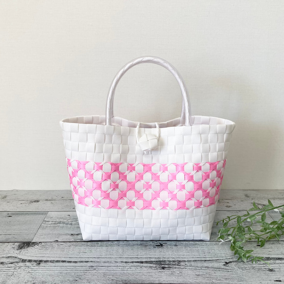 即納】プラカゴバッグ Mサイズ 花柄 ピンク プラカゴ ppバンド pp