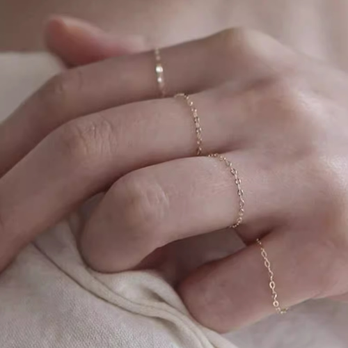 18KK18金チェーンリング18金ゴールド指輪 幅1mm つけっぱなしOK贈り物