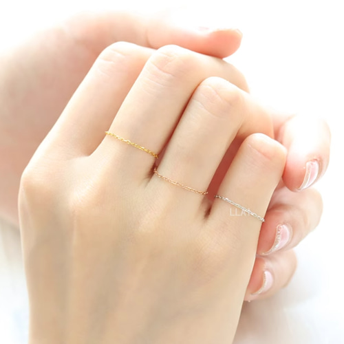 18KK18金チェーンリング18金ゴールド指輪 幅1mm つけっぱなしOK贈り物