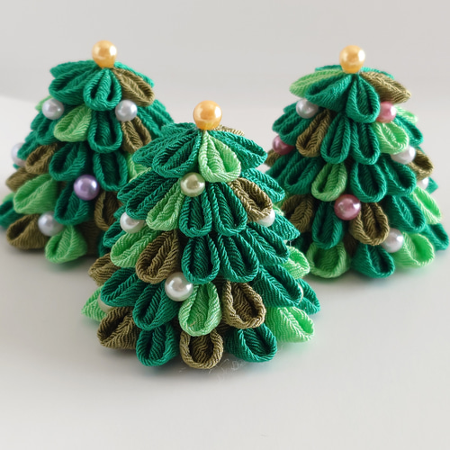 雪の妖精 シマエナガとクリスマスツリーセット つまみ細工 クリスマス