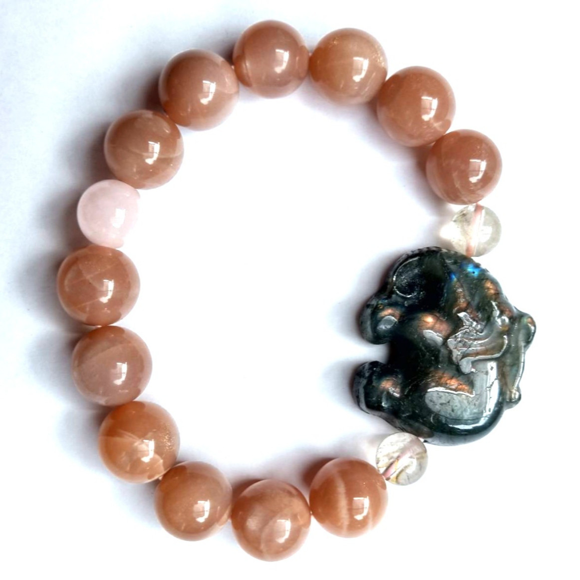 no. 220 天然石ブレスレット・天然石(サンムーンストーン、ラブラドライト、ルチルクォーツ、ローズクォーツ