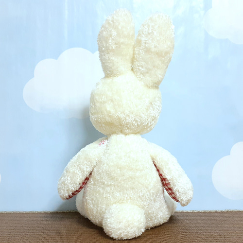 まっしろうさぎ（赤のチェック）□靴下ぬいぐるみ/ソックドール