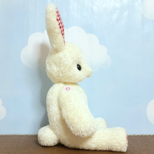 まっしろうさぎ（赤のチェック）□靴下ぬいぐるみ/ソックドール