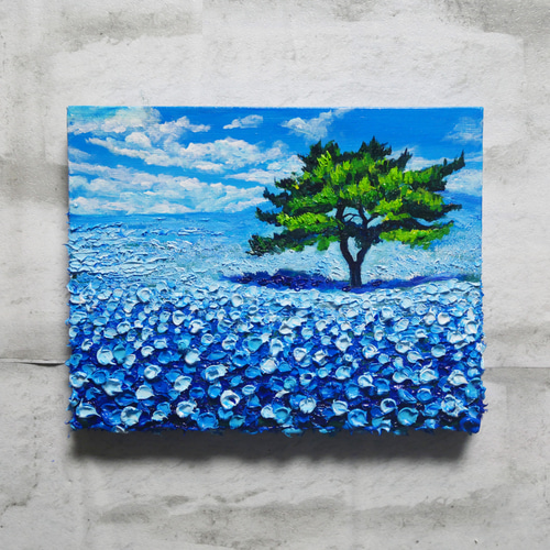 油絵 油彩 油彩画 絵 絵画 F0号【ネモフィラの丘】 絵画 HR 通販