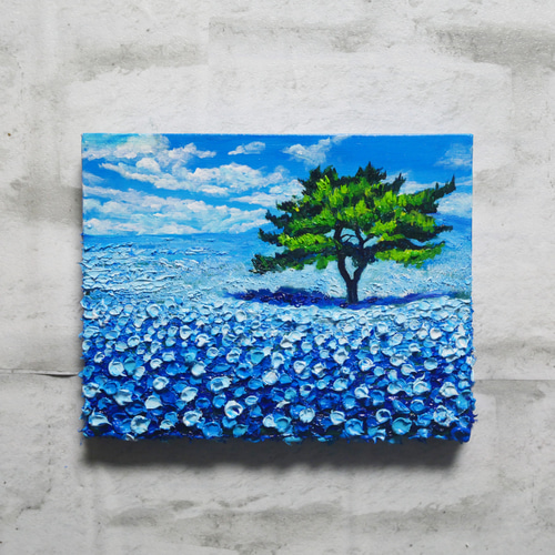 油絵 油彩 油彩画 絵 絵画 F0号【ネモフィラの丘】 絵画 HR 通販