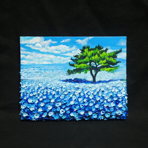 油絵 油彩 油彩画 絵 絵画 【ネモフィラの丘】 油絵 油彩 油彩画 絵 絵画【朝のネモフィラの丘】 絵画 HR 通販