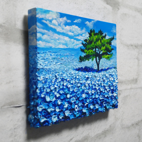 油絵 油彩 油彩画 絵 絵画 F0号【ネモフィラの丘】 絵画 HR 通販