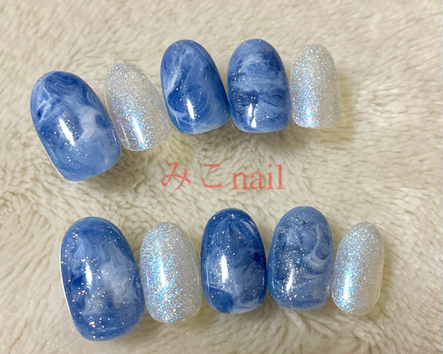 No.327 ネイルチップ　ジェルネイル　葡萄　　青　ニュアンス　キラキラ　秋 No.327 ネイルチップ ジェルネイル 葡萄 青 ニュアンス キラキラ 秋