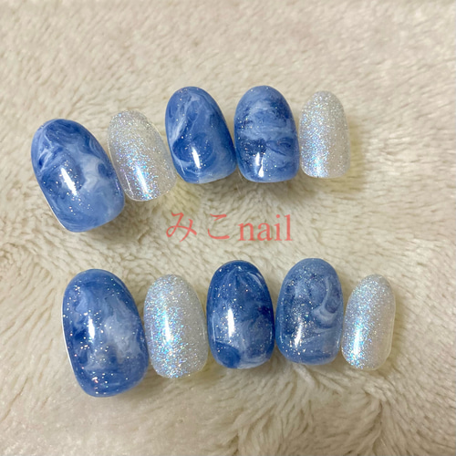【未使用】ネイルチップ　ニュアンスネイル 送料無料】ネイルチップ(No.67) ニュアンスネイル 青 白 ホワイト