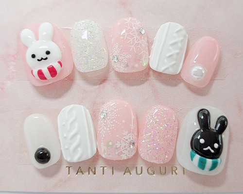 【オーダーネイルチップ うさぎ①】ウサギネイル オーダーネイルチップ うさぎ①】ウサギネイル