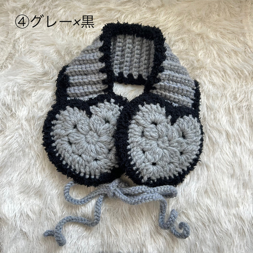 イヤーマフ 耳あて 手編み 編み物 茶色 白 もふもふ ふわふわ