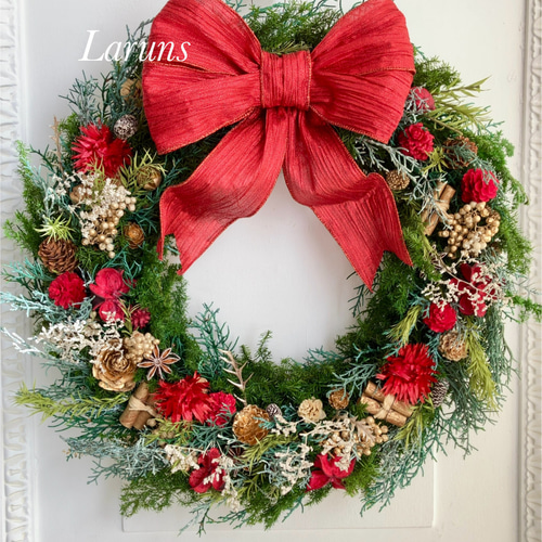 選べるリボン✳︎赤のトナカイリボンか無地 金の実とシナモン赤い