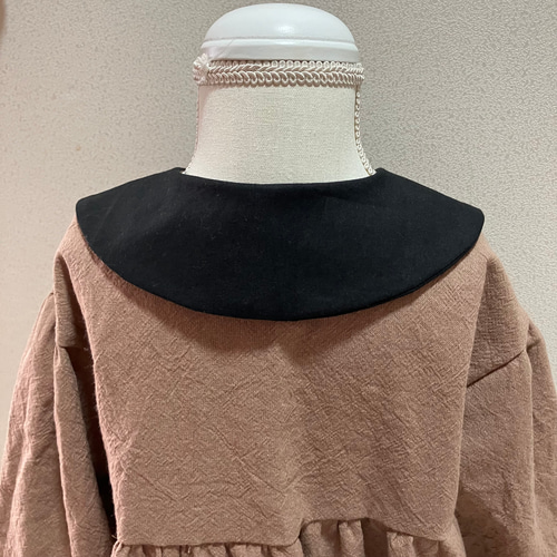 現品限り】【ヨークワンピース100size】ハーフリネン 丸襟 モカ
