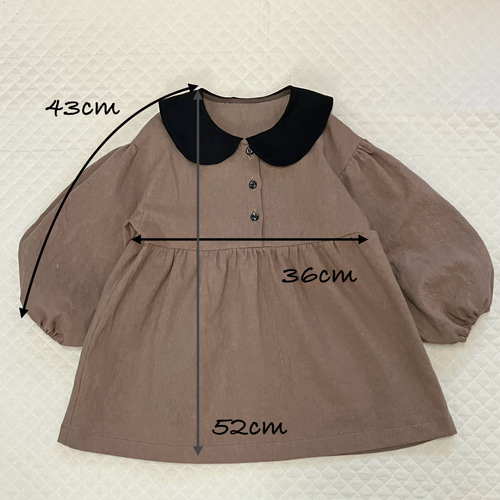 最終決算 現品限り】【ヨークワンピース100size】ハーフリネン 丸襟 モカ ワンピース