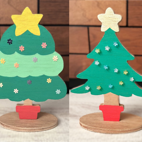木製ツリー／卓上 クリスマスツリー 置物 塗り絵 クリスマスツリー