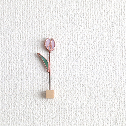 壁に花咲くステンドグラス 一輪花 ＊ ピンクのチューリップ