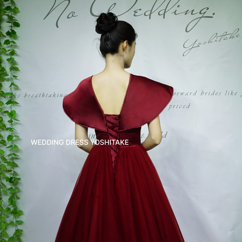 ウエディングドレス.ワインレッド.チュール.Aライン.カラードレス.結婚  
