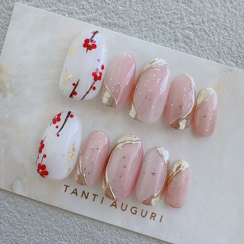 可愛い系 成人式 ネイルチップ ガーリー 女子力 振り袖 梅 和風 和柄