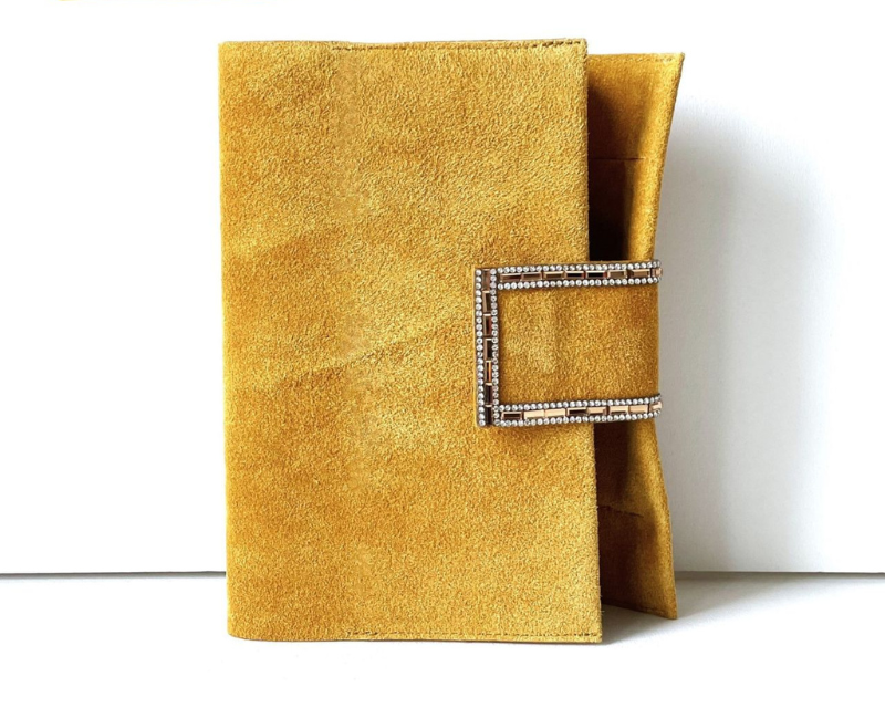 本革 ジブン手帳カバー b6スリム mini ベロアレザー ラインストーン 異素材コンビ ペンホルダー付（イエロー） 4,260円