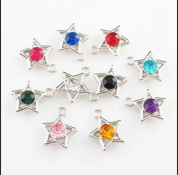 2B46】シルバーカラー石つき星チャーム 14p ランダムMix プラスチック