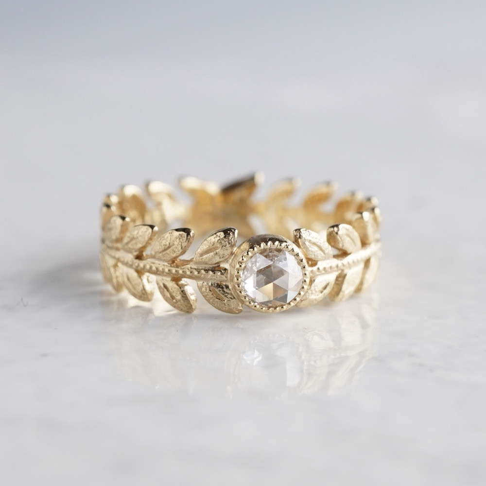 Diamond rose leaf ring [R103K18]