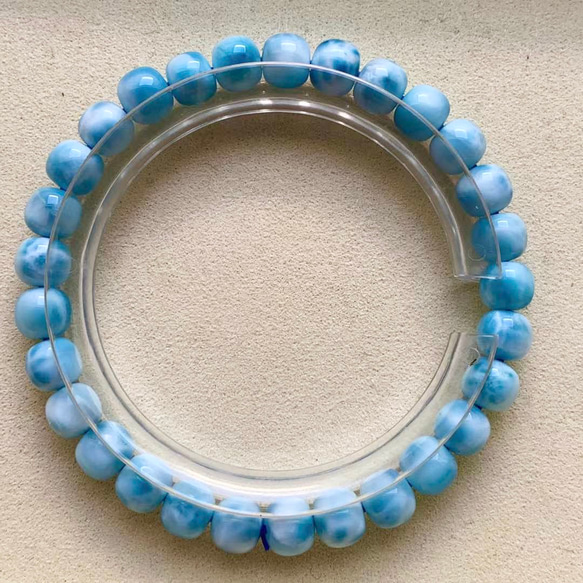 天然無処理ラリマー 樽型ブレスレット 7mm-15.4g