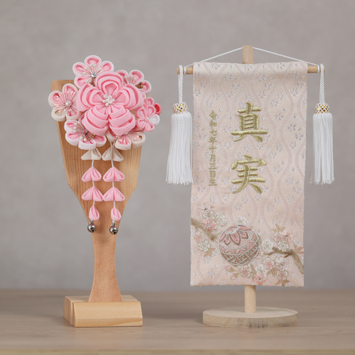 可愛い羽子板♪取り外し可能なチリメン髪飾り ワンタッチ装着(七五三